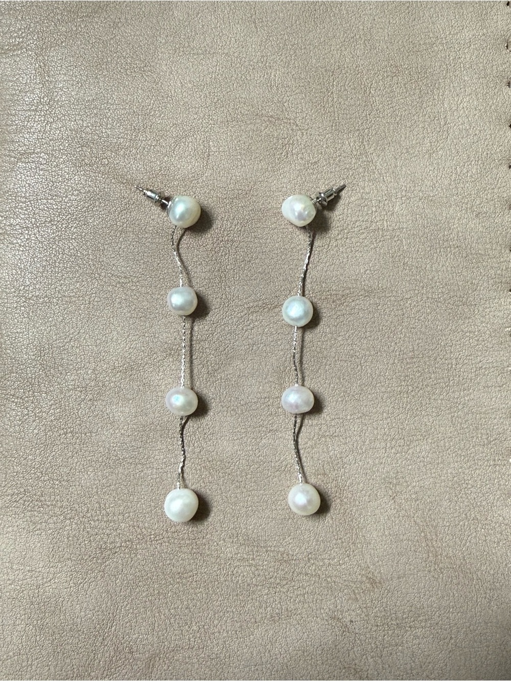 Pearl Drop Threader Earrings in White - Elegant Women’s Jewelry